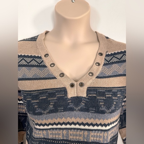 R.L. CHAPS Pullover Sweater L Multicolor VNeck Fair Isles Tribal Aztec #1693 - Picture 4 of 9